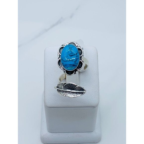 925 Sterling Silver Ring blue turquoise adjustable